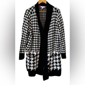Isaac Mizrahi LIVE blk & wht houndstooth open cardigan SZ 1X Preppy classic